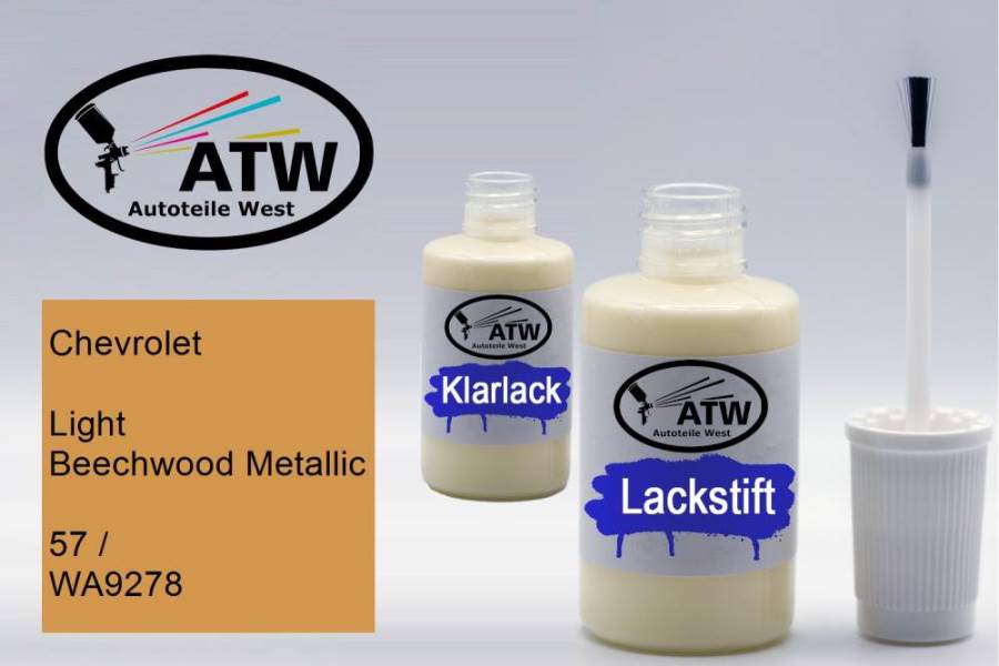 Chevrolet, Light Beechwood Metallic, 57 / WA9278: 20ml Lackstift + 20ml Klarlack - Set, von ATW Autoteile West.